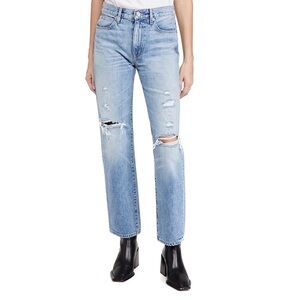 SLVRLAKE Sophie Distressed High Rise Straight Leg Ripped Jeans in Ventura Wash